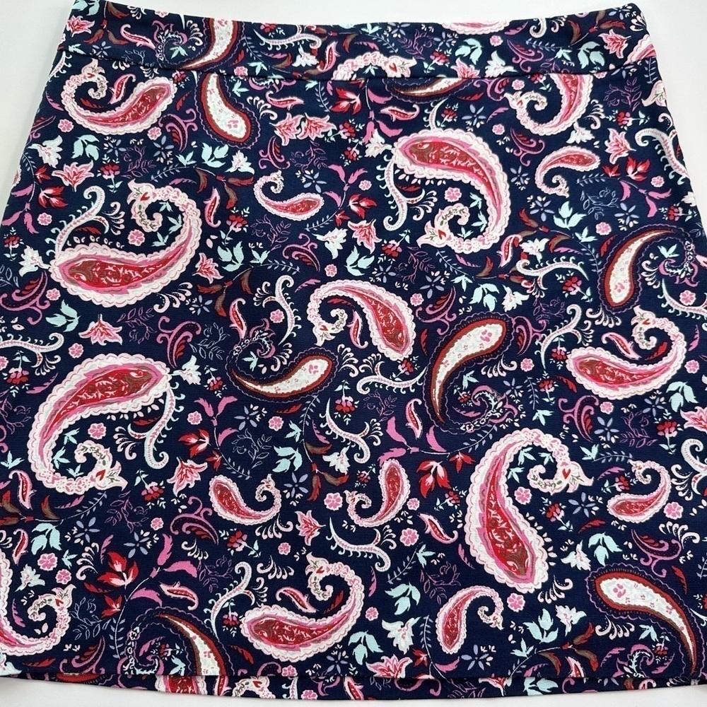 Talbots Womens 14 Navy Blue Pink Paisley Floral Pique A-Line Mini Skirt Lined